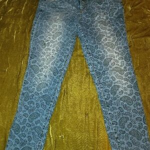 Michael Kors Size 16 Blue and Black Paisley Skinny Jeans